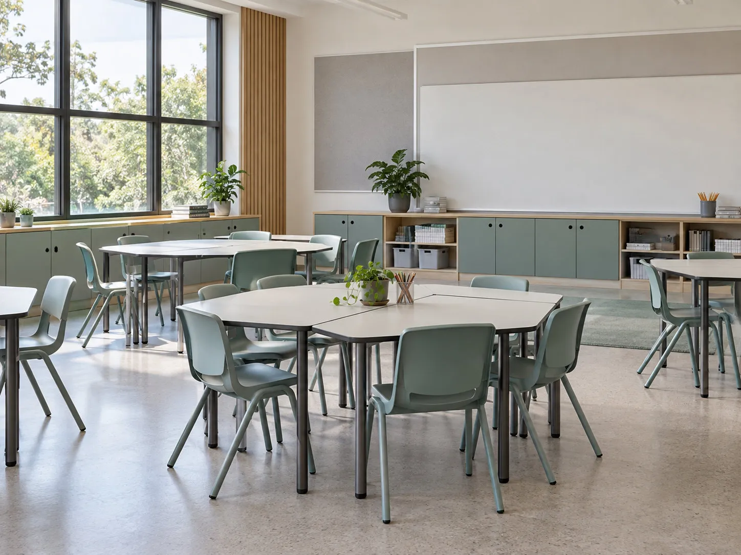 Modern school learning space with durable panel furniture